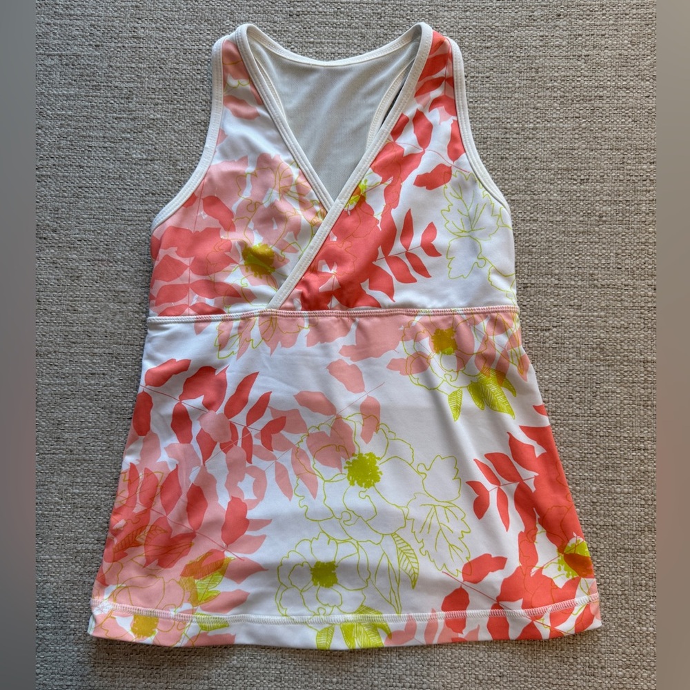 Lululemon Women’s Cross Front Racerback Tank Pink and Green Floral Size 4